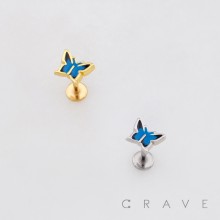 BUTTERFLY CHARM THREADLESS LABRET SET 316L SURGICAL STEEL
